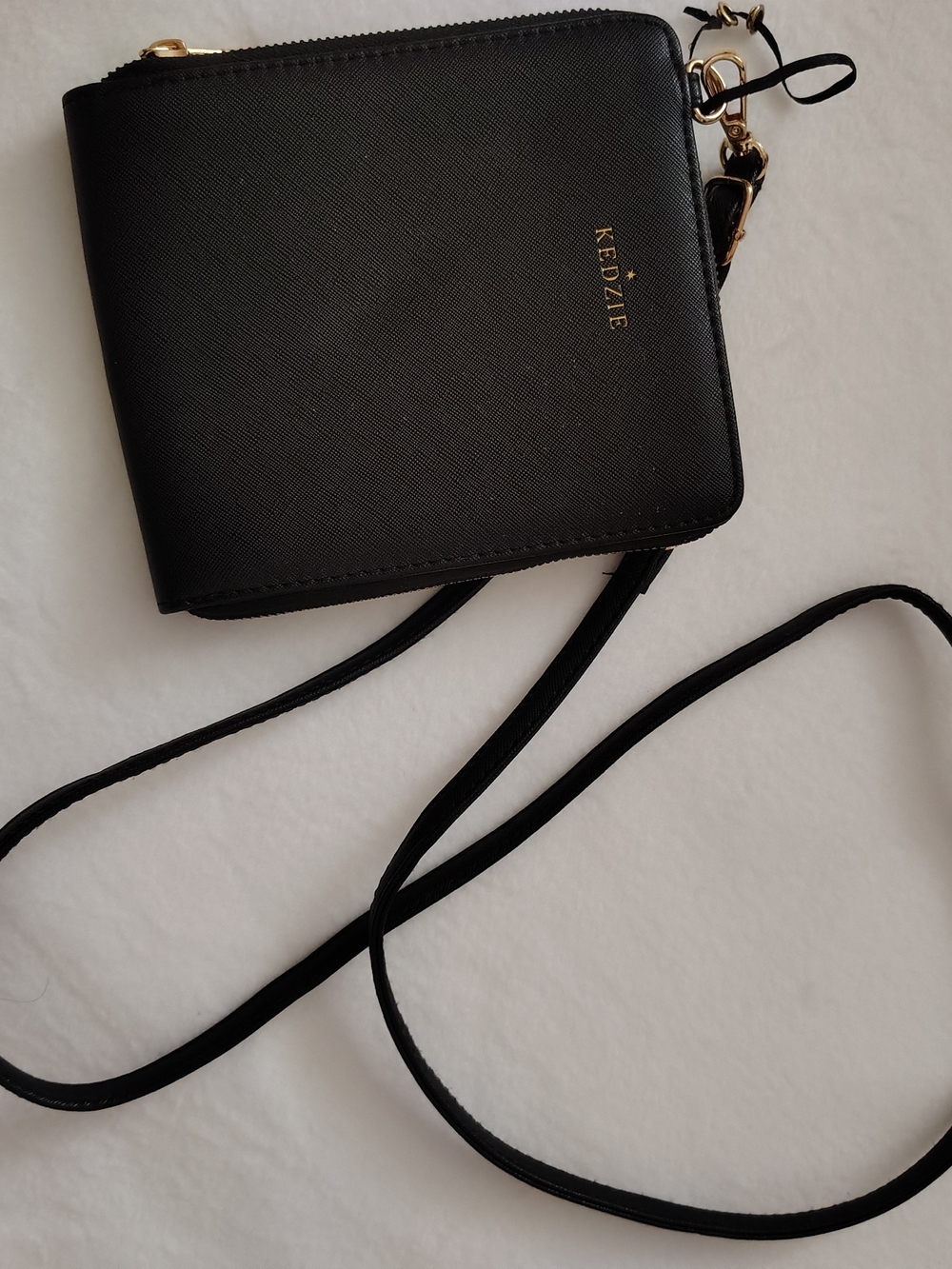 Kedzie Black Crossbody Wallet Purse Gold Hardware Small Zip Around Bag